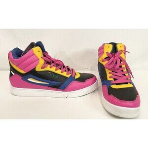 Womans Fila Everge Shoes Size 10 Black Pink Multicolor Hi Top Sneakers Trainers